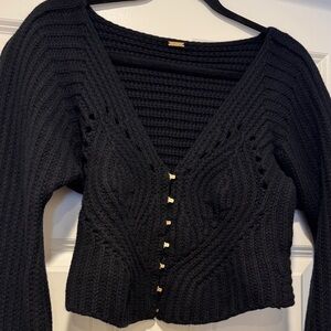 Cult Gaia Black Knit Cardigan Sweater with Logo Clasps